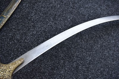 Lot 49 - A 19TH CENTURY WOOTZ DAMASCUS BLADED INDIAN TULWAR