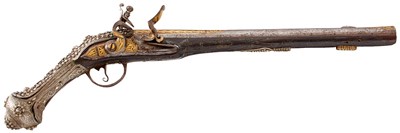 Lot 78 - AN ORNATE 18-BORE OTTOMAN TURKISH FLINTLOCK HOLSTER PISTOL