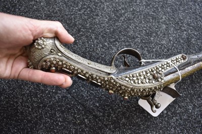 Lot 78 - AN ORNATE 18-BORE OTTOMAN TURKISH FLINTLOCK HOLSTER PISTOL