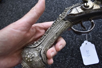 Lot 78 - AN ORNATE 18-BORE OTTOMAN TURKISH FLINTLOCK HOLSTER PISTOL