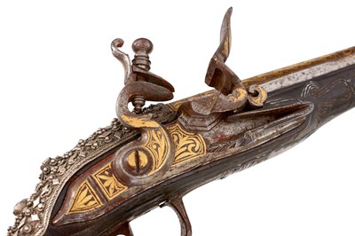 Lot 78 - AN ORNATE 18-BORE OTTOMAN TURKISH FLINTLOCK HOLSTER PISTOL