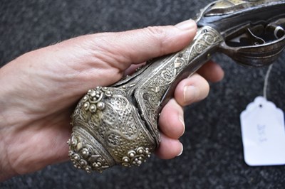 Lot 78 - AN ORNATE 18-BORE OTTOMAN TURKISH FLINTLOCK HOLSTER PISTOL