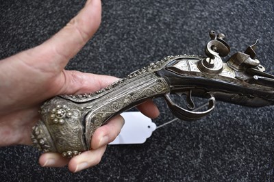 Lot 78 - AN ORNATE 18-BORE OTTOMAN TURKISH FLINTLOCK HOLSTER PISTOL