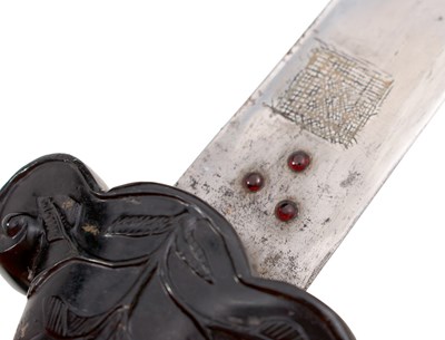 Lot 48 - A GOOD 19TH CENTURY BASALT HILTED INDIAN SHAMSHIR