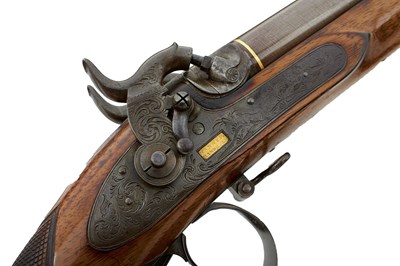 Lot 414 - A 25-BORE DOUBLE BARRELLED PERCUSSION SPORTING GUN BY TANNER OF HANNOVER