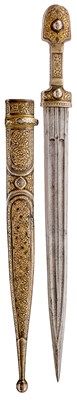Lot 677 - A LATE 19TH CENTURY SILVER NIELLO AND GILT KINDJAL