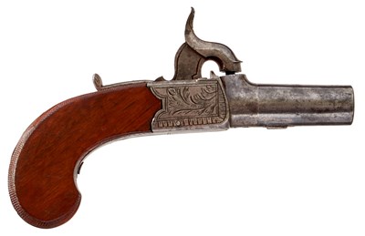 Lot 360 - A 50-BORE PERCUSSION BOXLOCK POCKET PISTOL BY HARWOOD OF STOKESLEY
