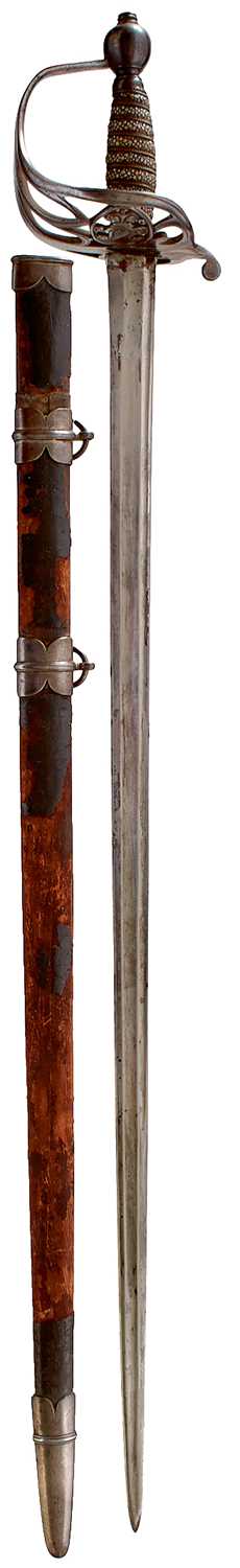 Lot 92 - OF INDIAN ARMY INTEREST - AN 18TH CENTURY BRITISH OFFICER'S SPADROON WITH LATER INDIAN HILT