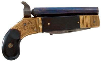 Lot 367 - A VERY RARE SMALL BORE PERCUSSION KNIFE AND FORK PISTOL