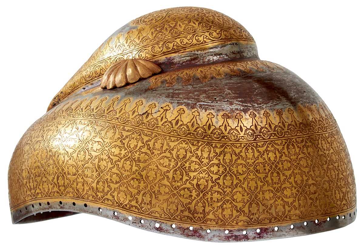 Lot 55 - A MID TO LATE 19TH CENTURY INDIAN SIKH TURBAN HELMET
