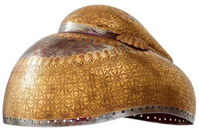 Lot 55 - A MID TO LATE 19TH CENTURY INDIAN SIKH TURBAN HELMET