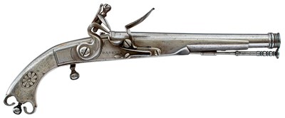 Lot 267 - A 28-BORE FLINTLOCK ALL STEEL SCOTTISH MILITARY BELT PISTOL BY BISSELL