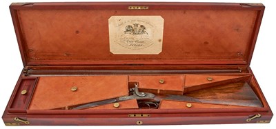 Lot 381 - A CASED 12-BORE DOUBLE BARRELLED PERCUSSION SPORTING GUN BY NIXON OF NEWARK