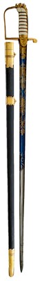 Lot 115 - AN 1805 PATTERN BLUED AND GILT NAVAL OFFICER'S SWORD