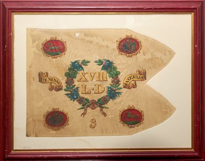Lot 553 - A GEORGIAN PERIOD 18TH LIGHT DRAGOONS SQUADRON HEADQUARTERS GUIDON TO THE THIRD TROOP