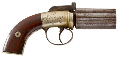 Lot A 90-BORE SIX-SHOT PERCUSSION PEPPERBOX REVOLVER BY HARPER