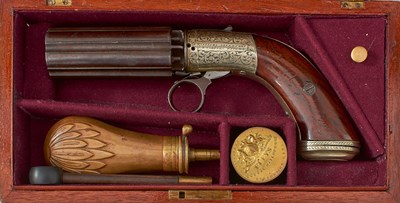 Lot A CASED 80-BORE SIX-SHOT PERCUSSION PEPPERBOX REVOLVER BY WILLIAMS