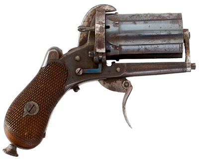Lot A 7MM SIX-SHOT BIRMINGHAM PROOFED PINFIRE PEPPERBOX REVOLVER