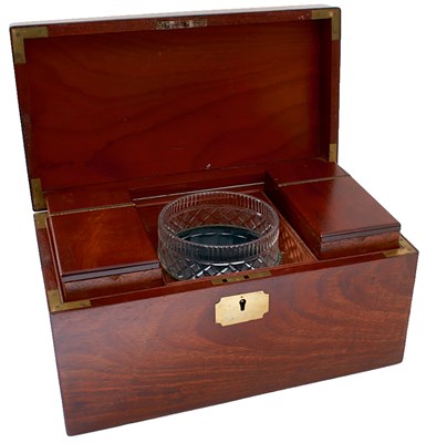 Lot AN EARLY 19TH CENTURY MAHOGANY TEA CADDY OF CAPTAIN THOMAS MANBY