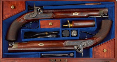 Lot A VERY CRISP CASED PAIR OF 40-BORE PERCUSSION OFFICER'S BELT PISTOLS BY MAPPLBECK & LOWE