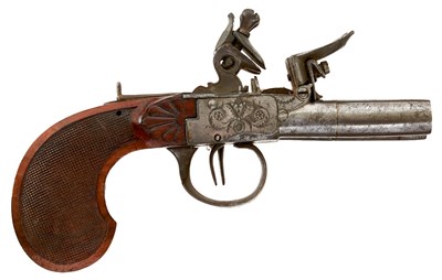Lot A CONTINENTAL 120-BORE FLINTLOCK BOXLOCK DOUBLE BARRELLED POCKET PISTOL