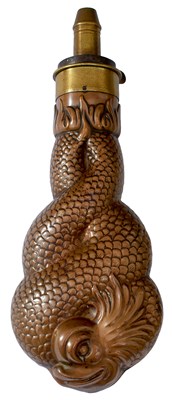 Lot A LARGE SIZED ENTWINED DOLPHINS POWDER FLASK