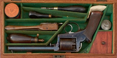 Lot A CASED 54-BORE FIVE-SHOT PERCUSSION 51 ADAMS REVOLVER BY DEANE, ADAMS & DEANE