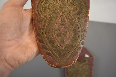 Lot 76 - A PAIR OF 19TH CENTURY TURKISH OR OTTOMAN EMBROIDERED SLIPPERS