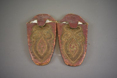 Lot 76 - A PAIR OF 19TH CENTURY TURKISH OR OTTOMAN EMBROIDERED SLIPPERS