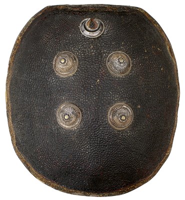 Lot 51 - A SCARCE LATE 18TH CENTURY INDIAN LACQUERED DHAL OR SHIELD OF TORTOISE SHELL FORM
